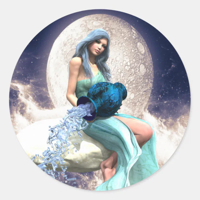 Aquarius – Woman Pouring Water From a Jug Classic Round Sticker