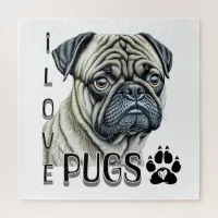 I Love Pugs | Cute Dog Owners Jigsaw Puzzle