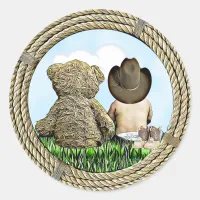 Cowboy and Teddy Bear Baby Boy Classic Round Sticker
