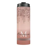 monogram metallic rose gold dripping glitter thermal tumbler