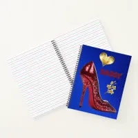 Red & Gold on Blue High Heel Shoe | Notebook