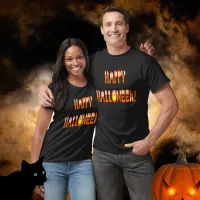 Happy Halloween Pumpkin Orange Text T-Shirt