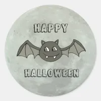 Happy Halloween Bat and Full Moon Classic Round Sticker