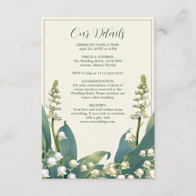 Elegant Lily of the valley Floral Wedding Enclosure Card