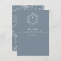 Dusty Blue Floral Crest Monogram Wedding Enclosure Card