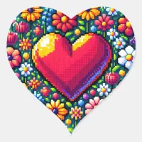 Heart in Flowers Pixel Art  Heart Sticker