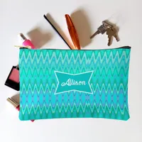 Modern zigzag pattern - waves in turquoise accessory pouch