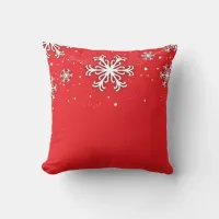 Christmas Winter White Snowflakes On Red  Throw Pillow