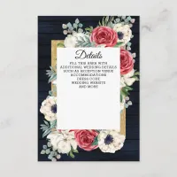 Rustic Wood Navy Burgundy Gold Floral Wedding Enclosure Card