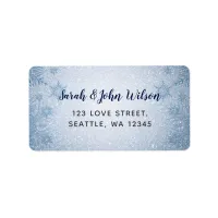 Glitter Blue Snowflakes winter wedding Label