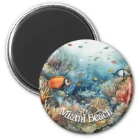 Miami Beach coral reef and fishes watercolor Magnet