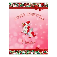 Red Unicorn Little Girl's Merry Christmas Jumbo Card