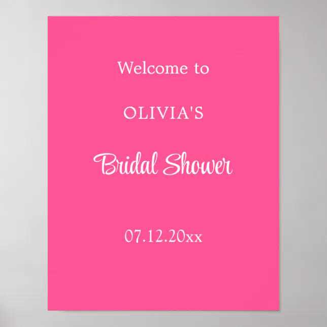 Hot Pink Bridal Shower Welcome Poster