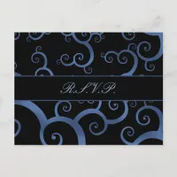 blue damask  Wedding rsvp card