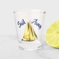 Sail Away Gold Sailboat Nautical Shot Glass