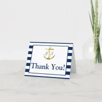 Classic Nautical Navy Blue Gold Wedding Thank You