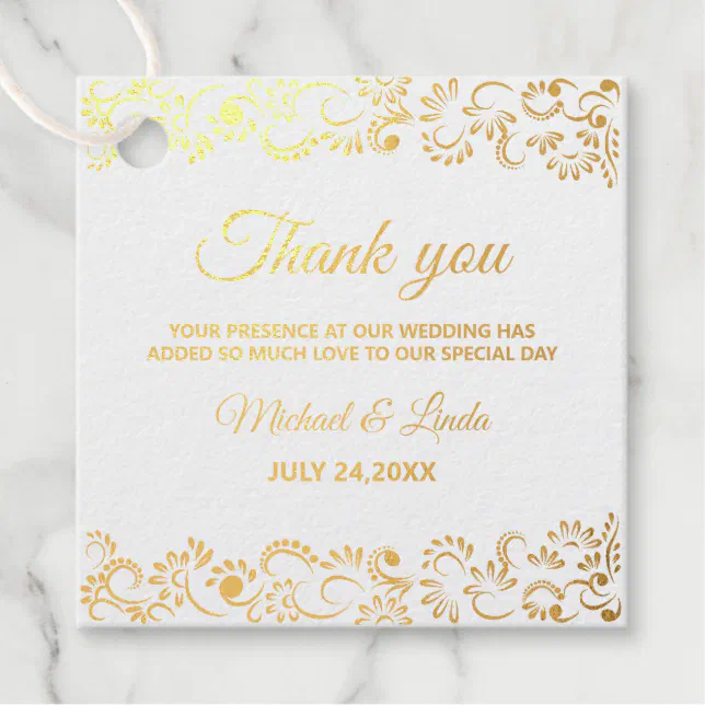 Elegant simple floral wedding foil favor tags