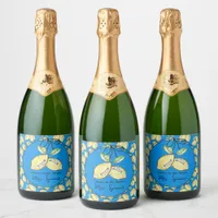 Hand Drawn Lemon Main Squeeze Bridal Shower Cheers Sparkling Wine Label