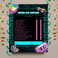 Ever or Never 90s Neon Disco Birthday Game