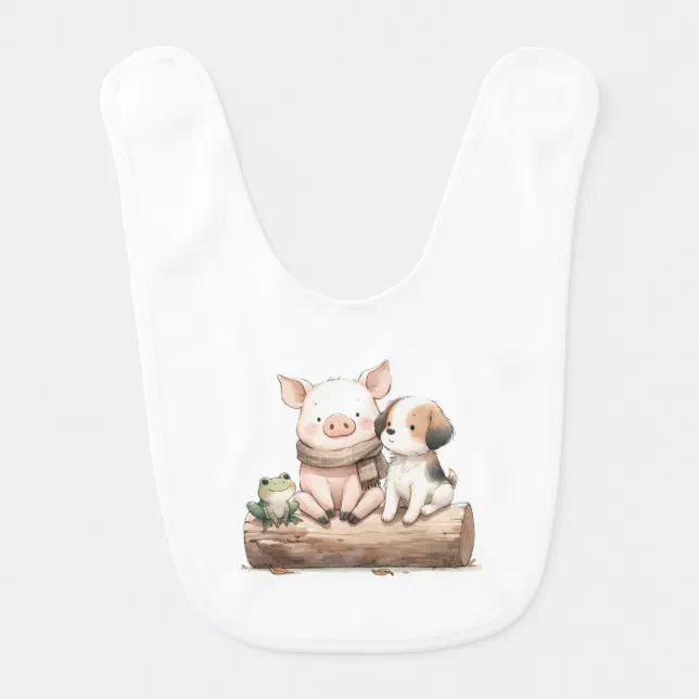 Hog, Frog, & Dog on a Log! Cute Baby Animals Baby Bib