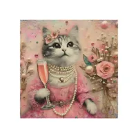 Adorable Cat in a Pink Dress With Pearls  Wood Wall Art