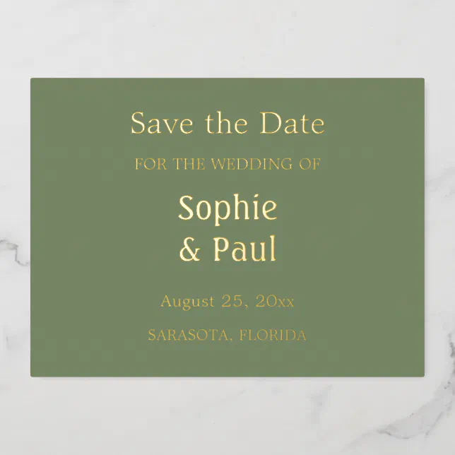 Sage Green Save the Date Foil Invitation Postcard