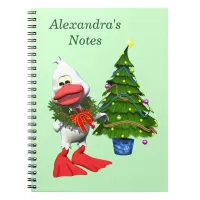 Cute White Christmas Duck Wearing a Wreath Notebook