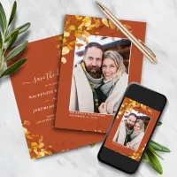 Burnt Orange Autumn Wedding Photo Save the Date