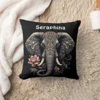 Floral elephant artwork throw pillow