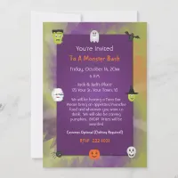 Cute Halloween Monsters Invitation Flat Card