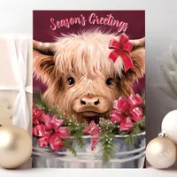 Season’s Greetings Highland Cow Christmas Holiday Card