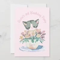 Happy Birthday Daughter Kitten Name And Photo Pink Invitation