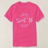 Hot Pink White Chic Doodle Modern Script Sweet 16 T-Shirt