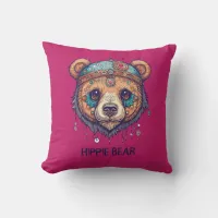 Hippie Bear I Throw Pillow