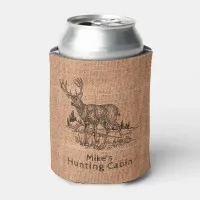 Personalized Rustic Burlap with Deer Illustration  Can Cooler