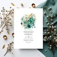 Teal and Gold Floral Wedding Invitation