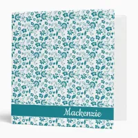 Girly Teal Turquoise Tropical Flowers 3 Ring Binder