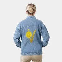 Glitter Gold Yellow Floral Monogram V Womens Denim Jacket