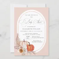 Boho Terracotta Pampas Pumpkins Fall Baby Shower Invitation