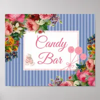 Pink & Blue Floral Candy Bar Wedding Sign Poster