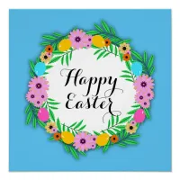 Happy Easter Botanical Cute Floral Wreath Tapestry Poster