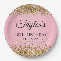 Gold Glitter Pink 40th Birthday Paper Plates