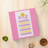 Yellow Purple Girly Floral Flower Blossom Hearts 3 Ring Binder