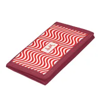 Monogram Red & White Wavy Stripes Psychedelic Trifold Wallet