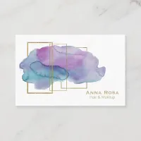 *~* Gold Chic Geometric Magenta Purple Watercolor Business Card