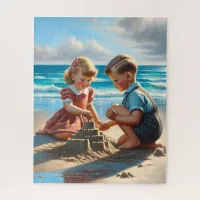 Children Building a Sandcastle on the Beach  Jigsaw Puzzle