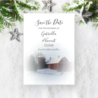 Snowy Barn and Silo Winter Wedding Save the Date Invitation