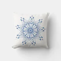 Deep Blue and White Sharp Mandala Throw Pillow