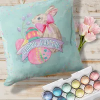 Easter Bunny, Eggs and Confetti ID377 Throw Pillow