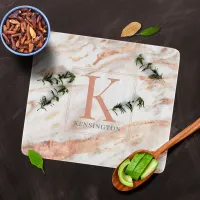 Trendy Copper Rose Gold Metallic Marble Monogram Cutting Board